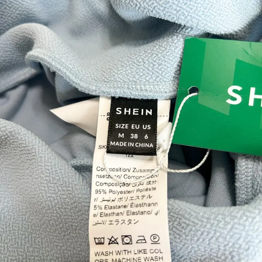 NWT SHEIN EZwear Light Blue Textured High Waist Skater Mini Skirt Size M - Picture 5 of 5